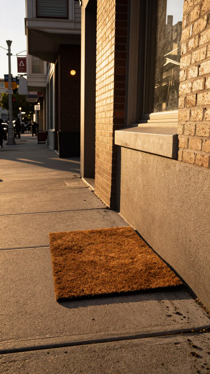Golden Hour Street Scene in San Francisco with Doormat and Window Light Details in in San Francisco, California, United States