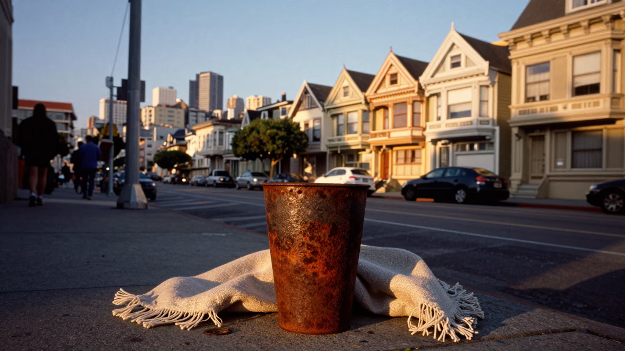 Golden Hour Street Scene in San Francisco with Rusty Cup and Linen Fringe in in San Francisco, California, United States