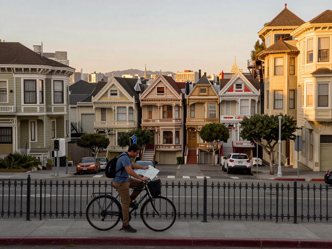 Golden Hour Street Scene in San Francisco with Vintage Charm and Local Details in in San Francisco, California, United States