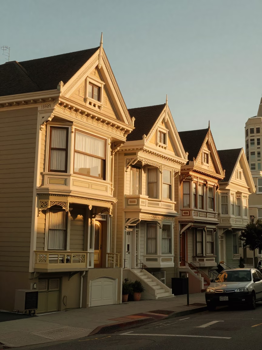 Golden Hour Street Scene in San Francisco with Vintage Details and Local Charm in in San Francisco, California, United States