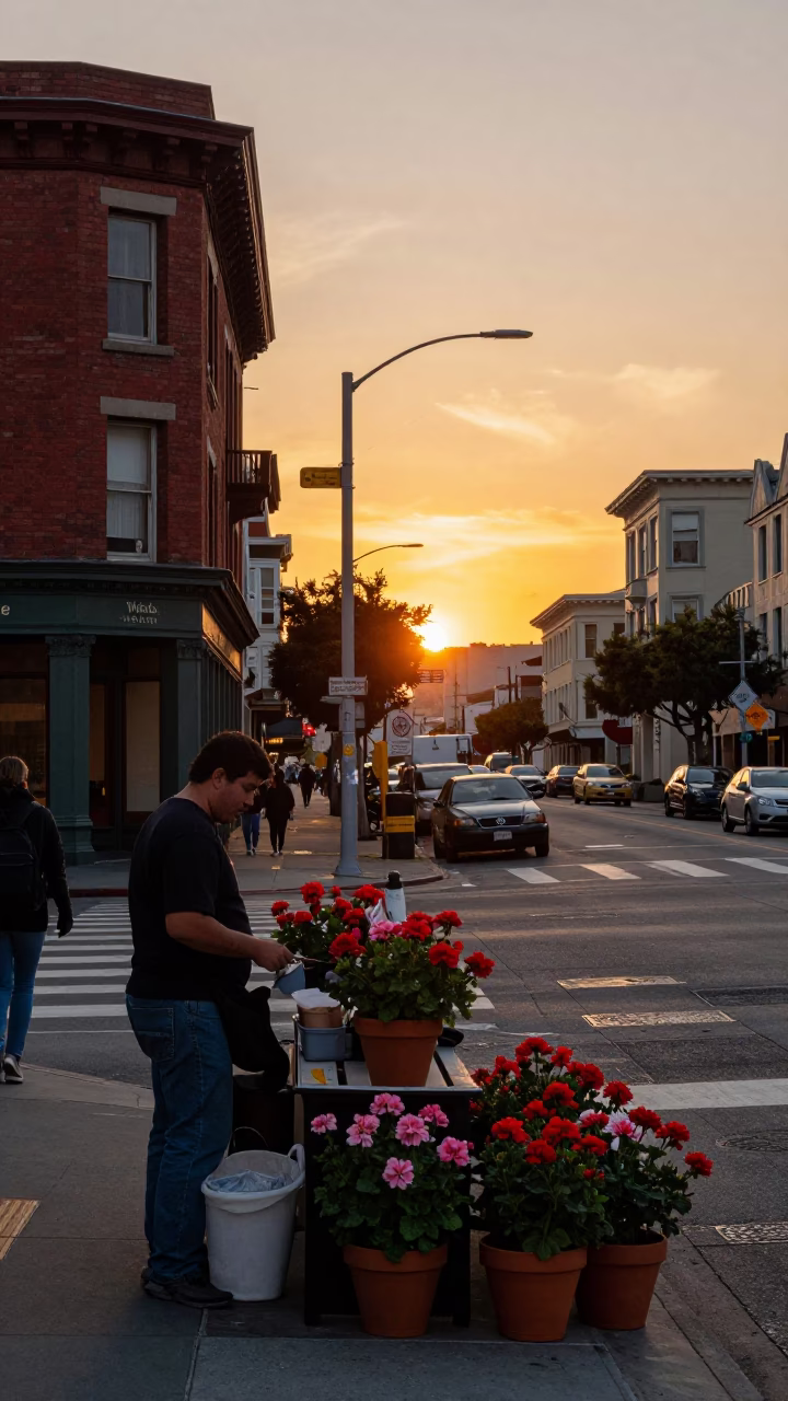 Golden Hour Street Scene in San Francisco with Vintage Details in in San Francisco, California, United States