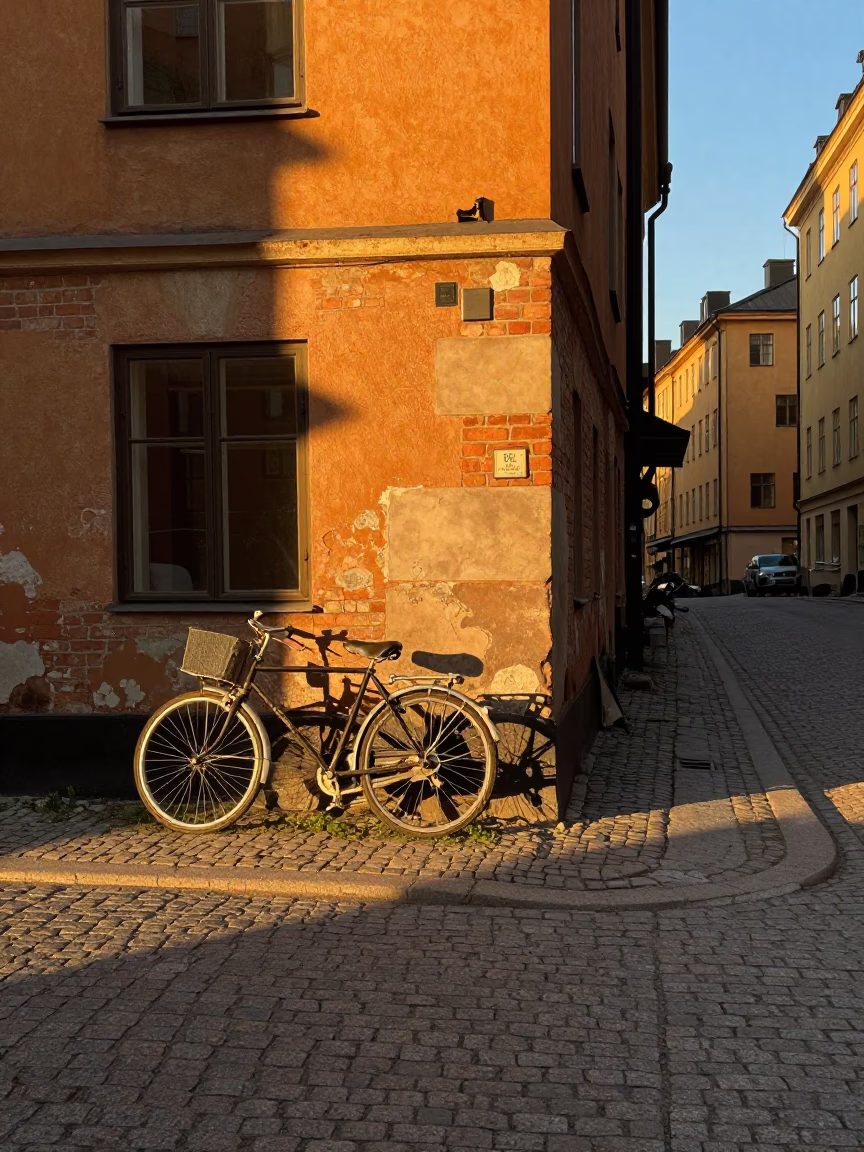 Golden Hour Street Scene in Stockholm Sweden with Vintage 1970s Atmosphere in in Stockholm, Sweden