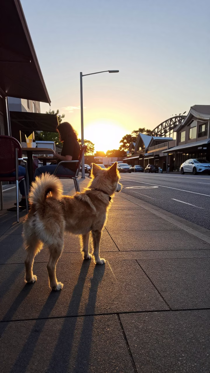 Golden Hour Street Scene in Sydney NSW Australia with Xoloitzcuintli Dog in in Sydney, New South Wales, Australia