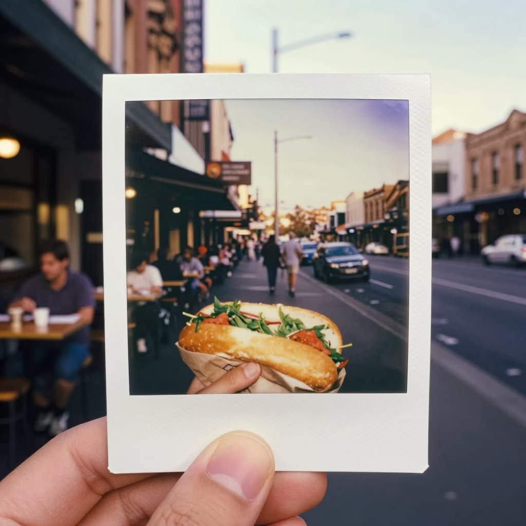 Golden Hour Street Scene in Sydney NSW with Vietnamese Banh Mi and Local Pastries in in Sydney, New South Wales, Australia