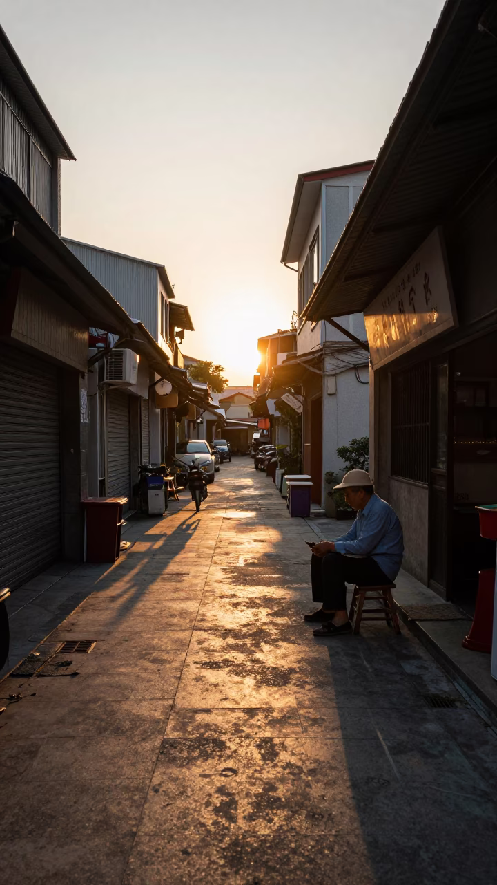 Golden Hour Street Scene in Tainan Taiwan with Sunlight and Daily Life in in Tainan, Taiwan