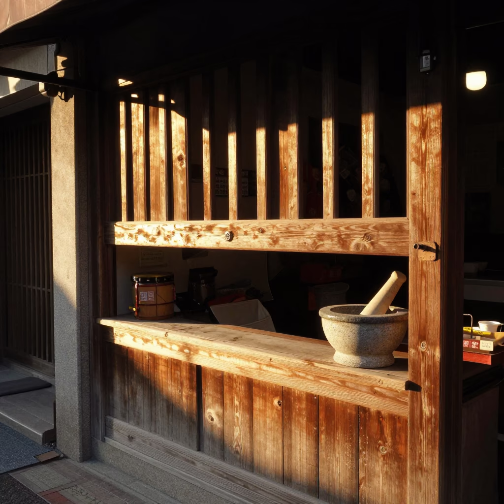 Golden Hour Street Scene in Tainan Taiwan with Sunlight and Local Vendor in in Tainan, Taiwan