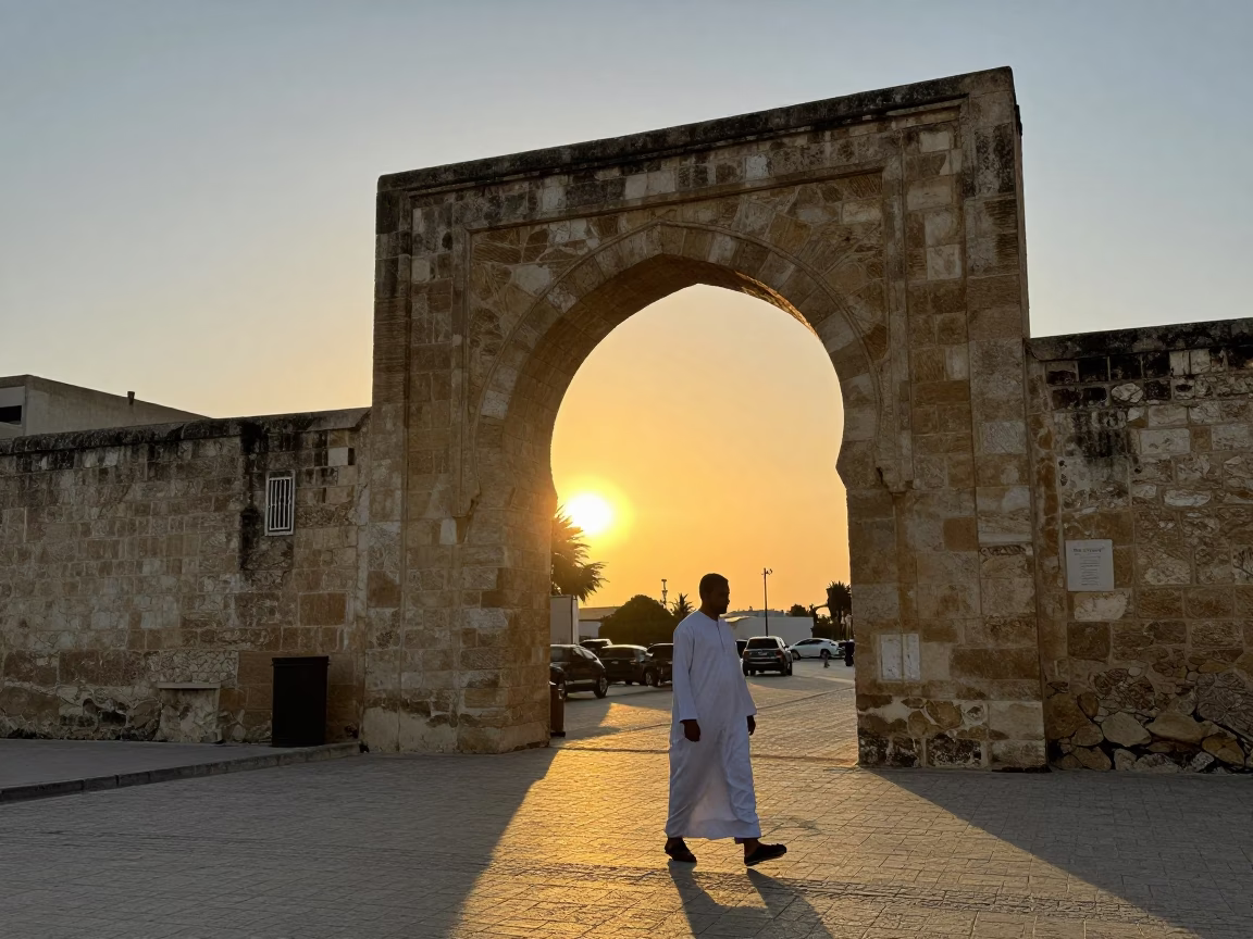 Golden Hour Street Scene in Tunis Tunisia with Vintage 1960s Atmosphere in in Tunis, Tunisia