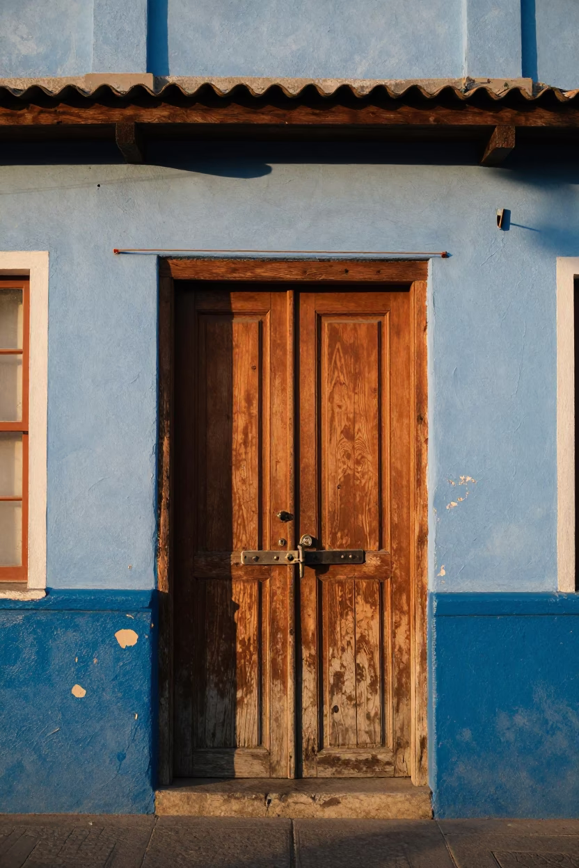 Golden Hour Street Scene in Valparaiso Chile with Brushed Steel Latch and Local Architecture in in Valparaiso, Chile