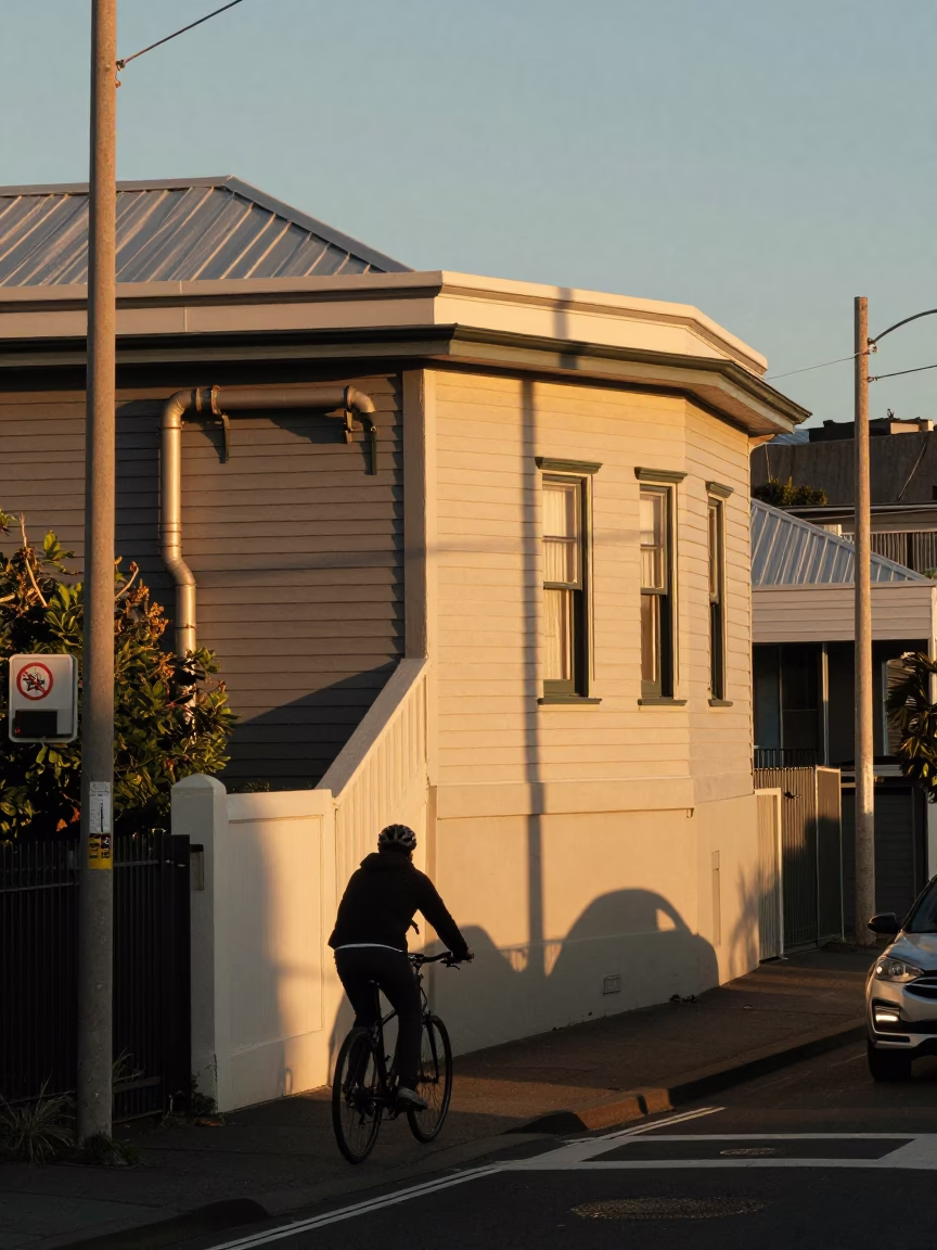 Golden Hour Street Scene in Wellington New Zealand with District Heating Pipes in in Wellington, New Zealand