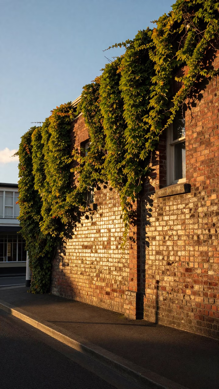 Golden Hour Street Scene in Wellington New Zealand With Ivy Vines in in Wellington, New Zealand