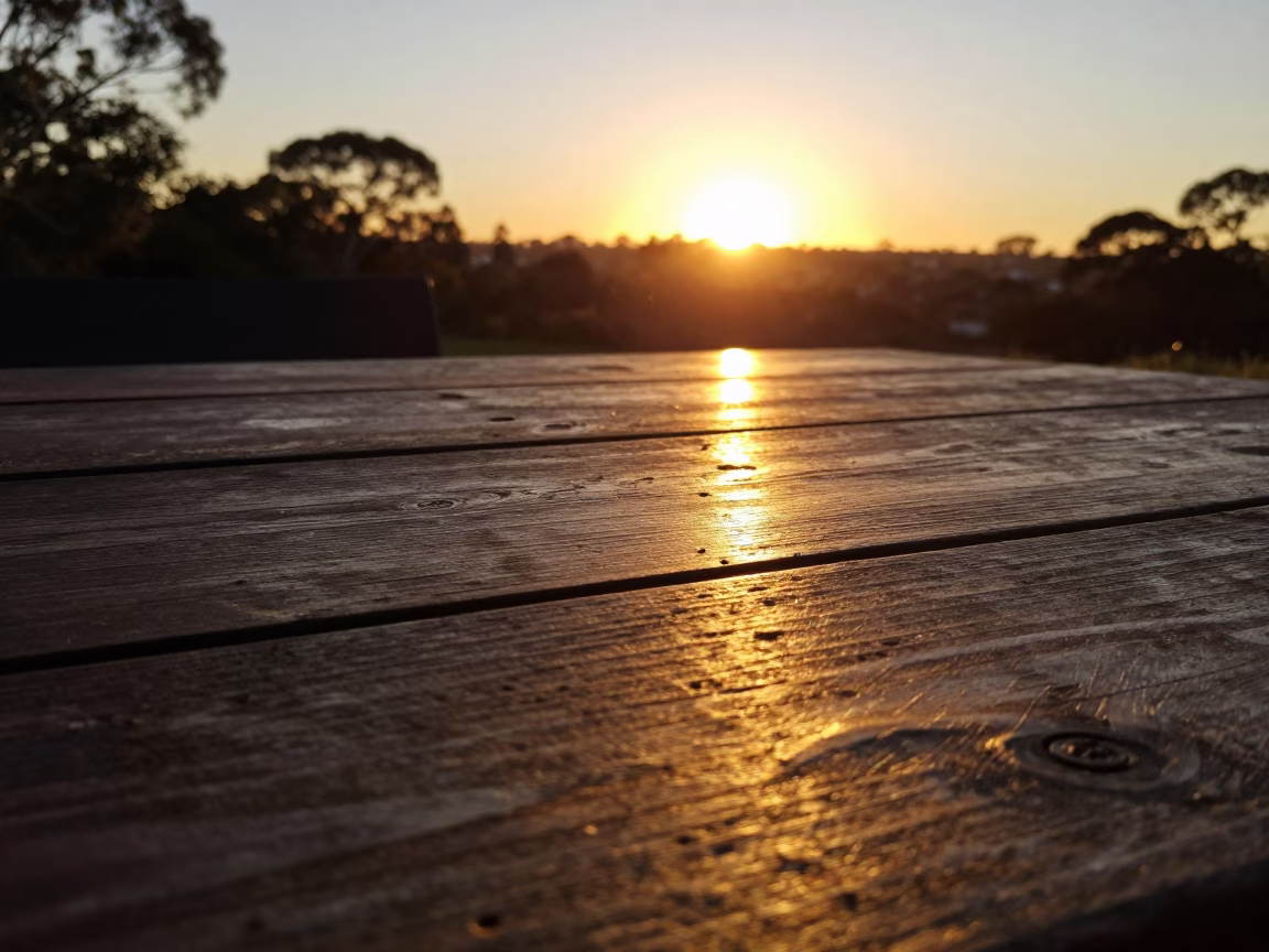 Golden Hour Sunlight Striking a Tabletop in Adelaide South Australia in in Adelaide, South Australia, Australia