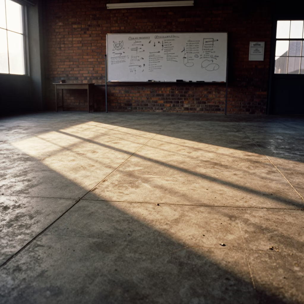 Golden Hour Sunlight Stripes on Concrete Floor Inside Johannesburg South Africa Workshop in in Johannesburg, South Africa