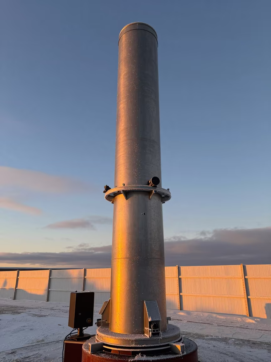 Golden Hour Telescope On Wind-Scoured Canadian Ridge in on a wind-scoured research platform in Canada