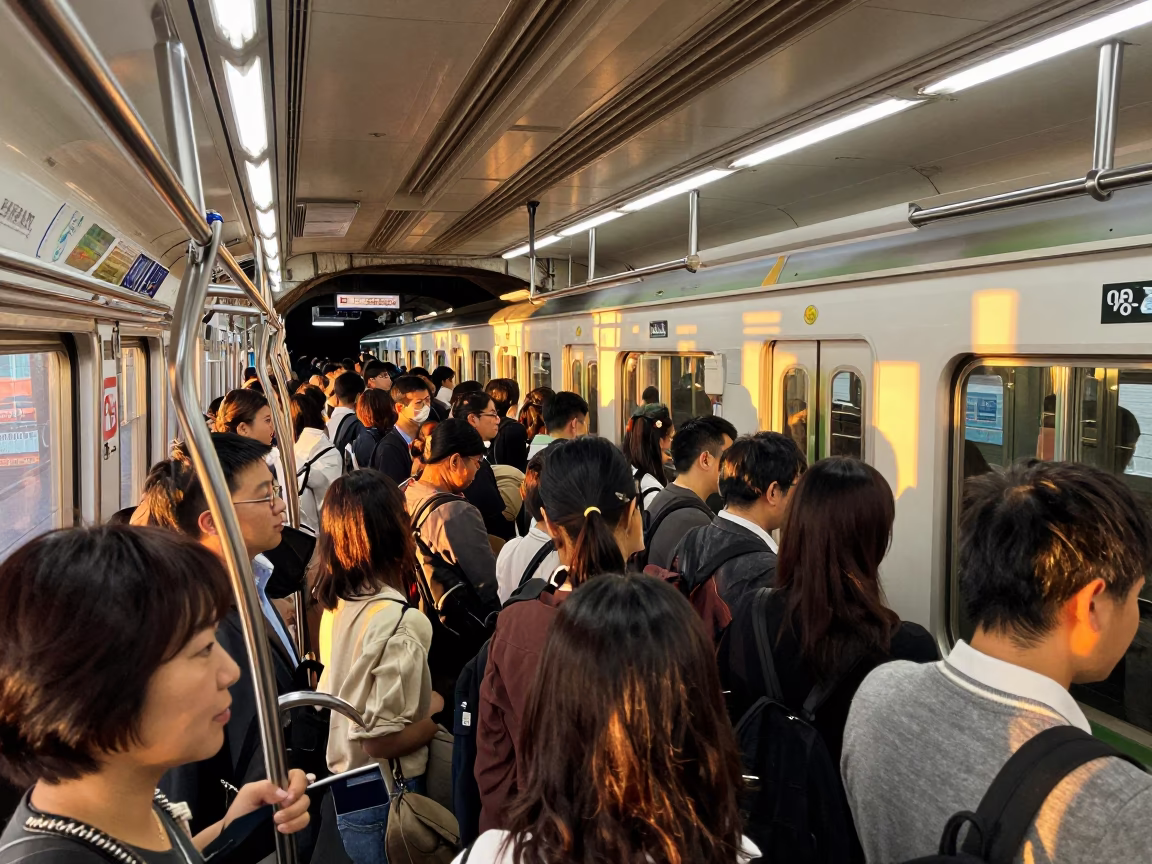Golden Hour Tokyo Metro Train Emerging from Tunnel into Daylight in in Tokyo, Japan