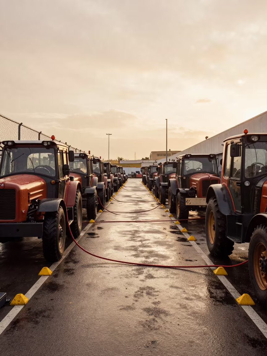 Golden Hour Tractor Lane at Rothschild Depot in at a delivery depot loading bay in Rothschild, Tel Aviv