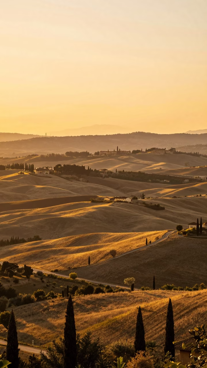 Golden Hour View of Florence Tuscan Hills and Arno River Canal Bend in in Florence, Italy