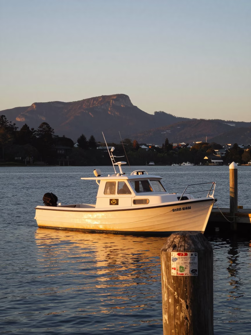 Golden Hour View of Hobart Waterfront and Mount Wellington Tasmania Australia in in Hobart, Tasmania, Australia