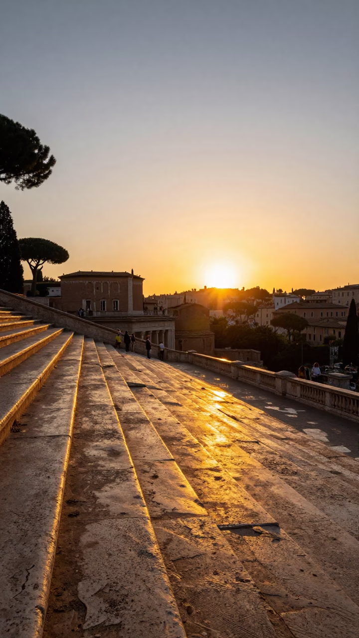 Golden Hour View of Rome Italy Ancient Stone Staircase and Clipboard Detail in in Rome, Italy