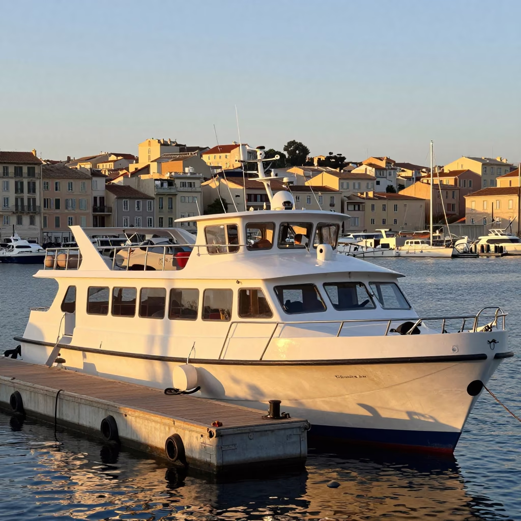 Golden Hour Water Taxi at Marseille Floating Dock with Harbor View in in Marseille, France