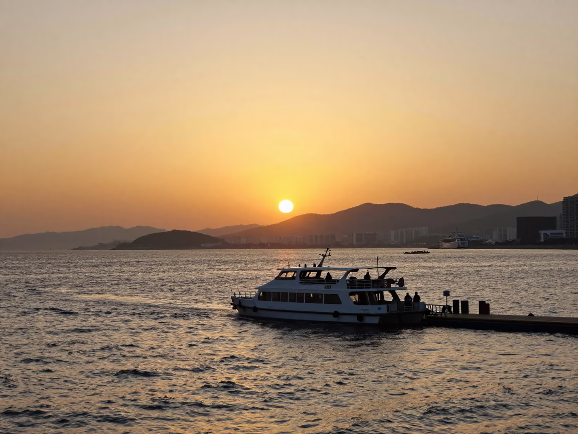 Golden Hour Water Taxi Docking at Gwangalli Beach Busan South Korea in in Busan, South Korea