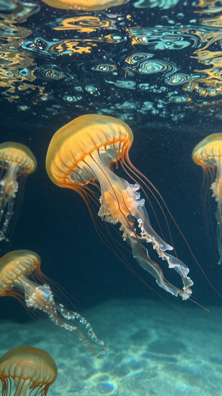 Golden Jellyfish in Japanese Marine Lake in in Japan