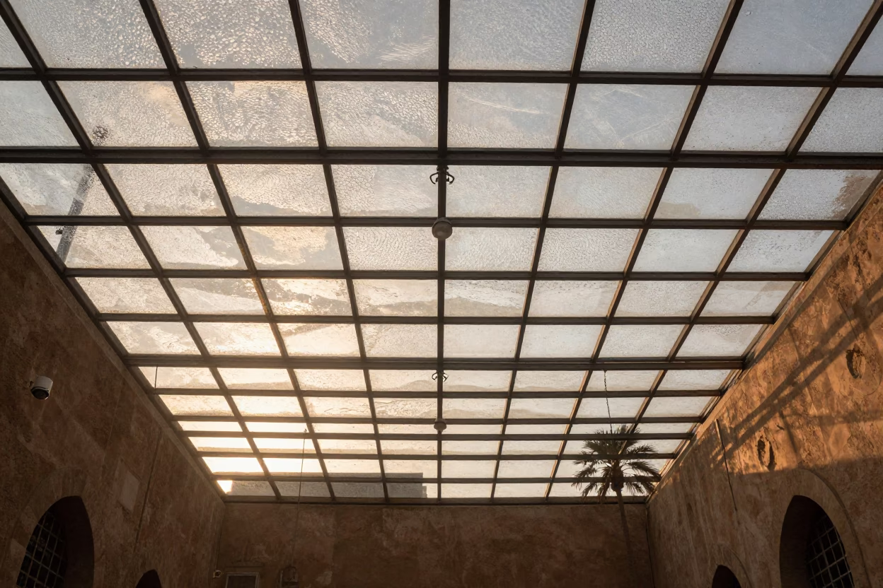 Golden Light Through Glass Beads Omdurman Arcade in inside a glass-roofed arcade in Omdurman