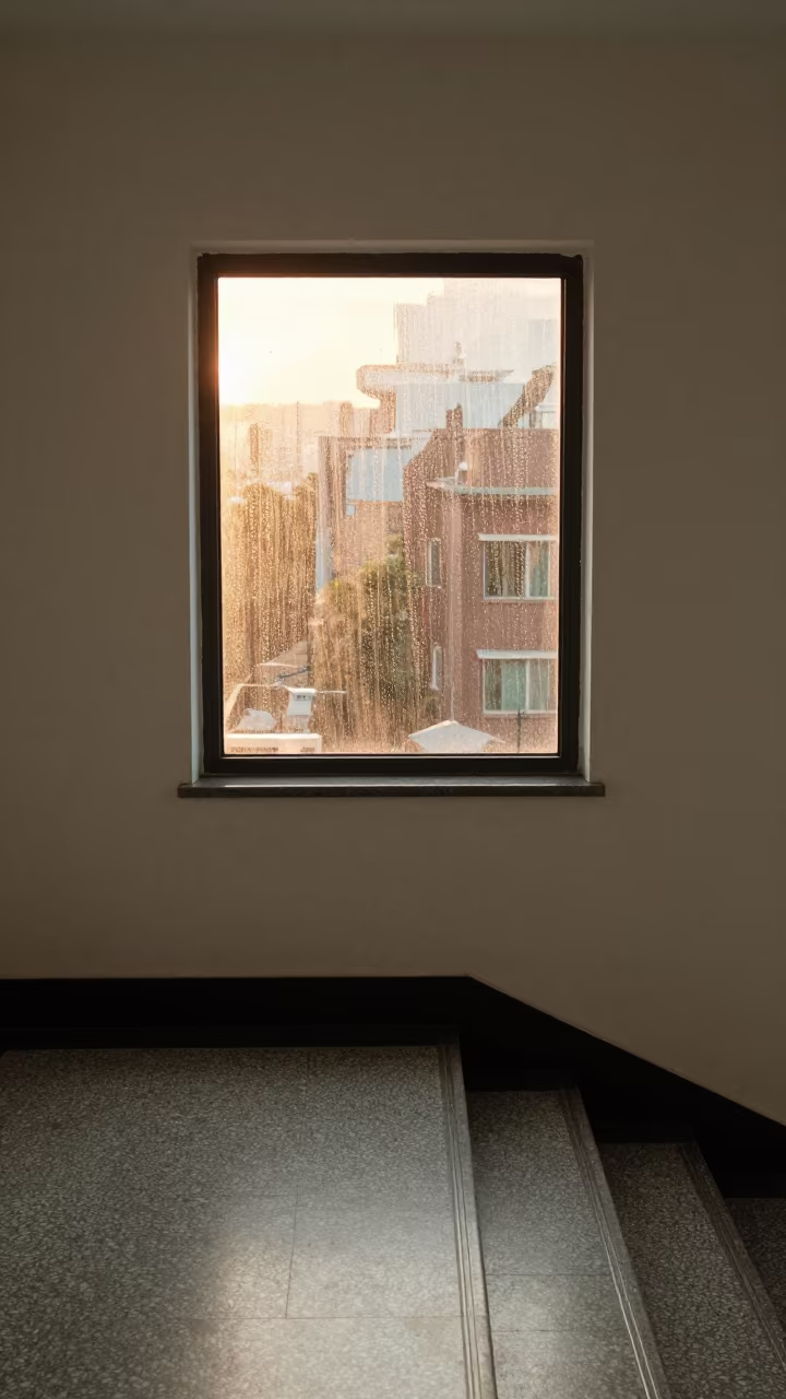 Golden Light on Library Staircase Tile in inside a campus library reading room near Kuala Lumpur
