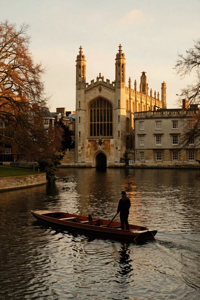 Golden London Evening Punt on the River Cam with Gardenia Bush Blooming Nearby in in London, United Kingdom