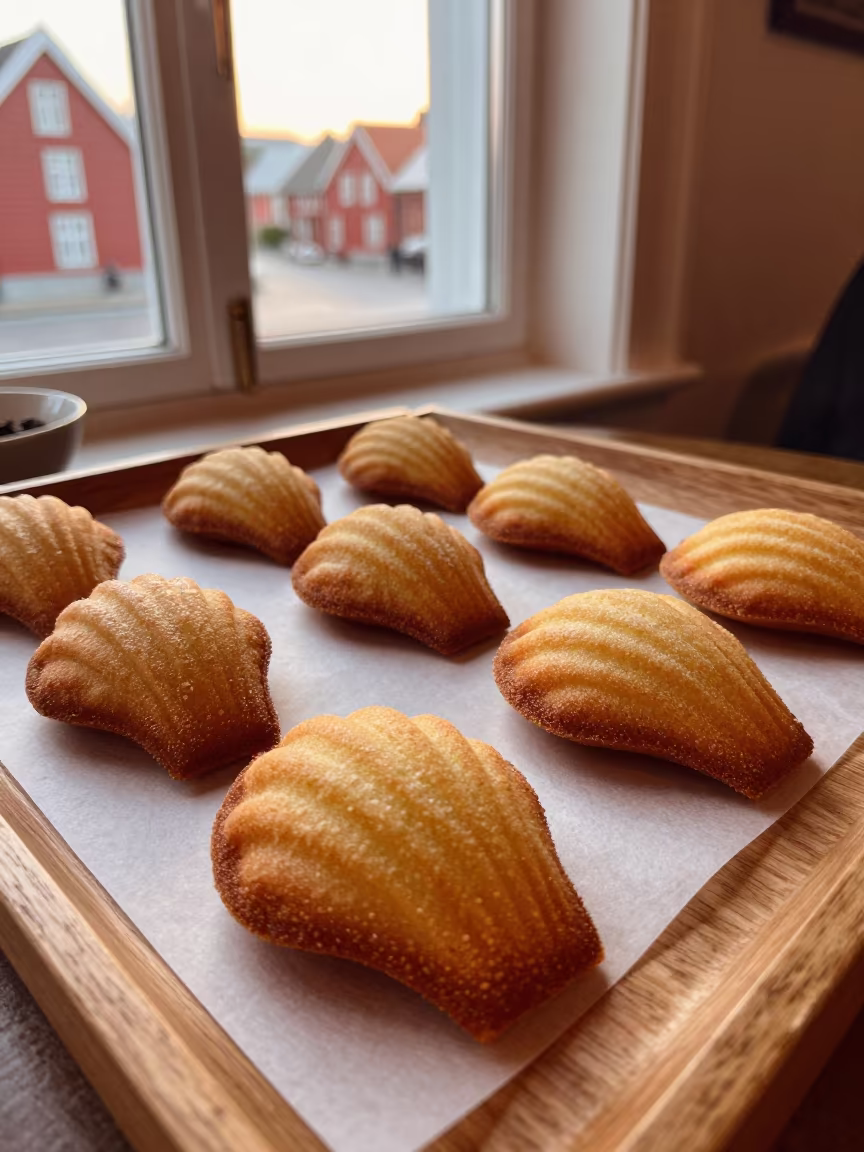 Golden Madeleines on Tea Tray in Stavanger in on a tea house tray in Stavanger