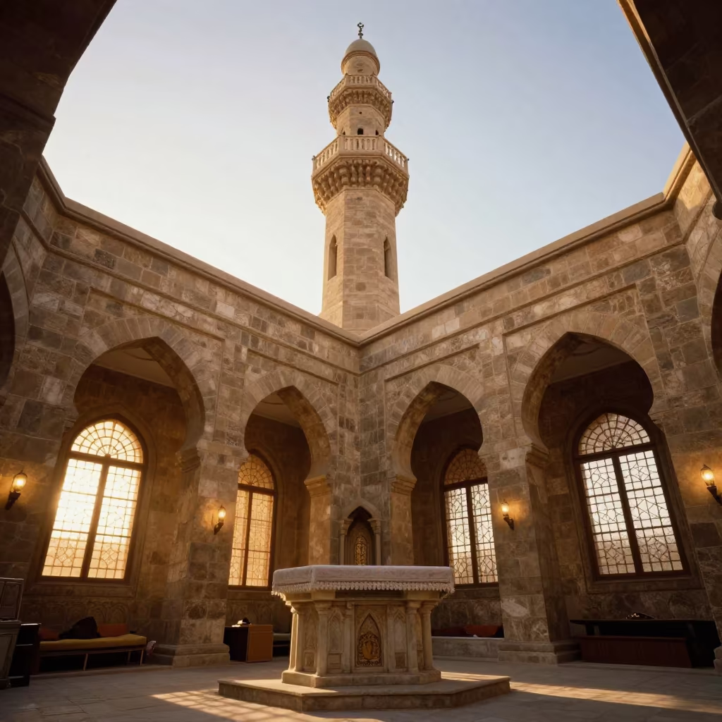 Golden Minaret Sunset Stone Altar Cairo in at the foot of a stone altar in Maadi, Cairo