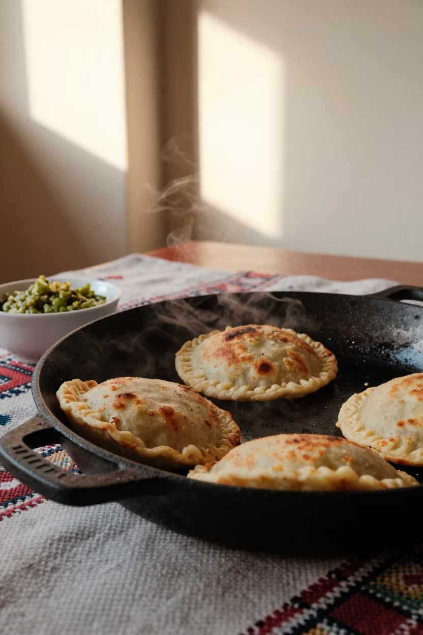 Golden Pupusas Resting on Comal at Picnic in on a picnic blanket in Beit Shemesh
