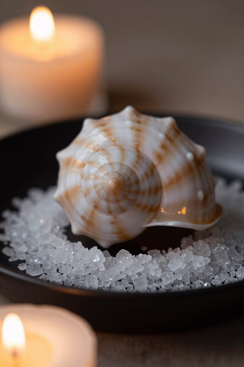 Golden Ratio Seashell Cross Section on Salt Crystals in on salt crystals along a pan rim in Jamestown, Accra