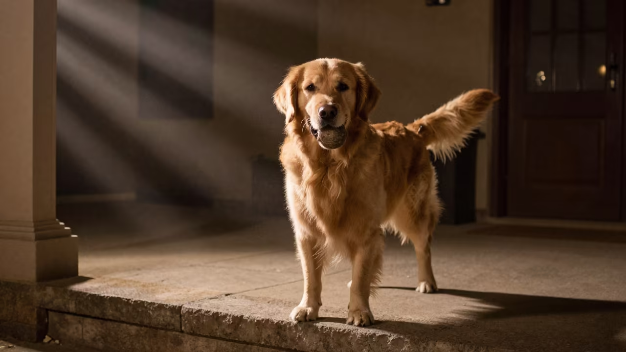 Golden Retriever Fetch on Stone Ledge in on a stone ledge in Louisville