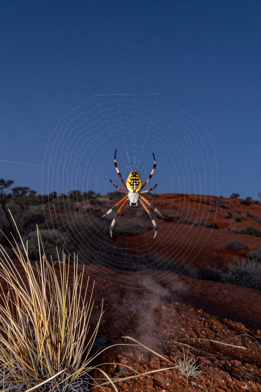 Golden Spider on Ridge at Twilight in on a wind-scoured ridge in Western Australia