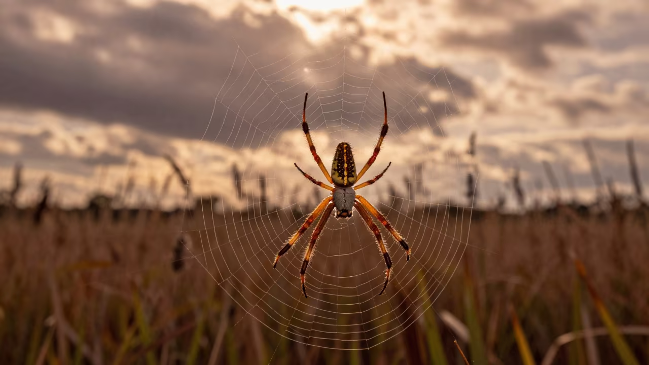 Golden Spider in Evening Reed Bed Light in at the edge of a reed bed in New York