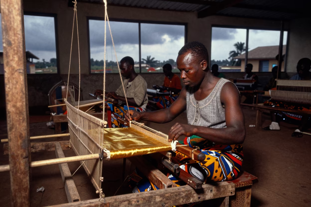 Golden Silk Weaver in Lagos Ceremonial Hall in in a ceremonial hall near Lagos
