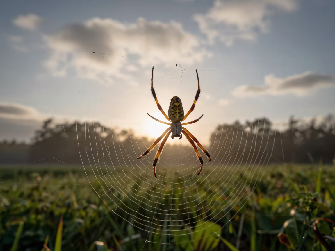 Golden Spider in Morning Haze Near Ulm in near Ulm