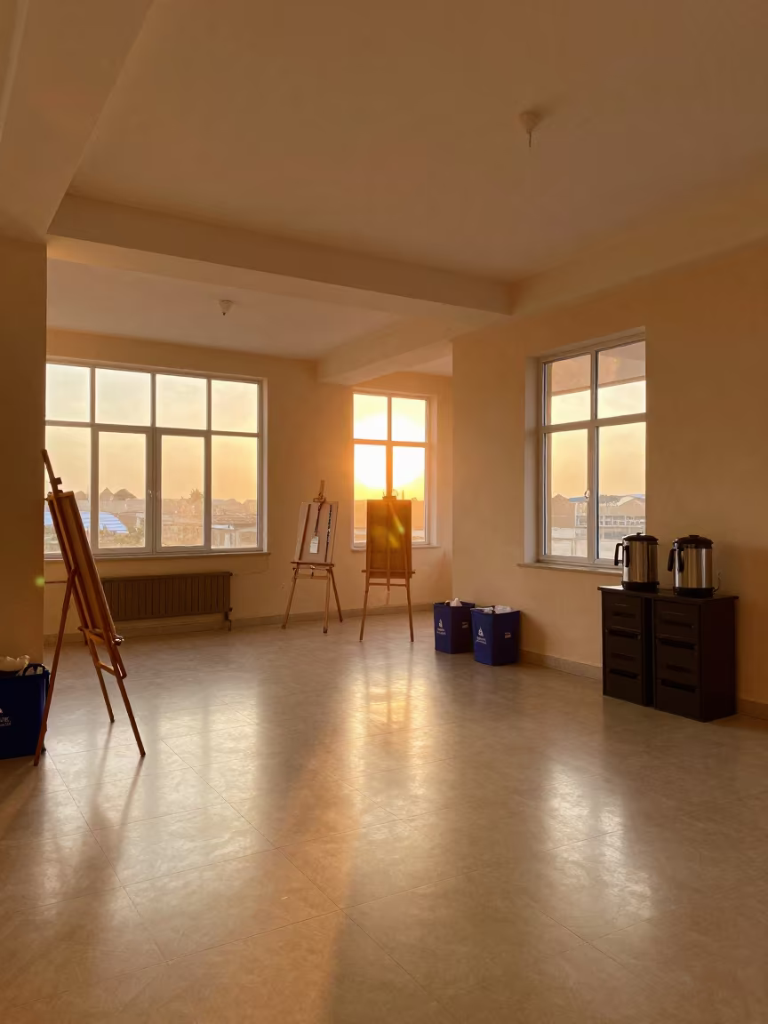 Golden Sunset in Kafr Conference Foyer in inside a coworking floor in Kafr el-Sheikh