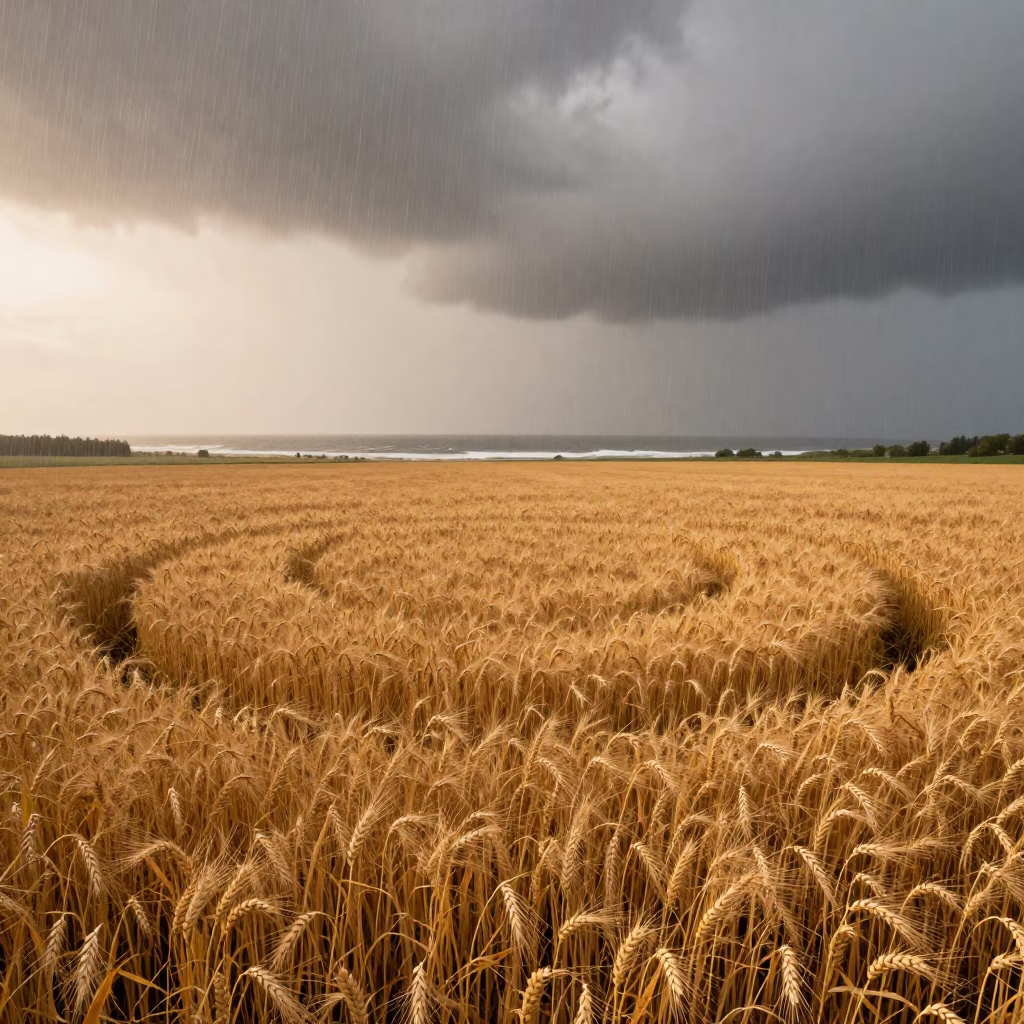 Golden Wheat Circle in Monsoon Rain Near Bremen in along a wave-cut shoreline near Bremen