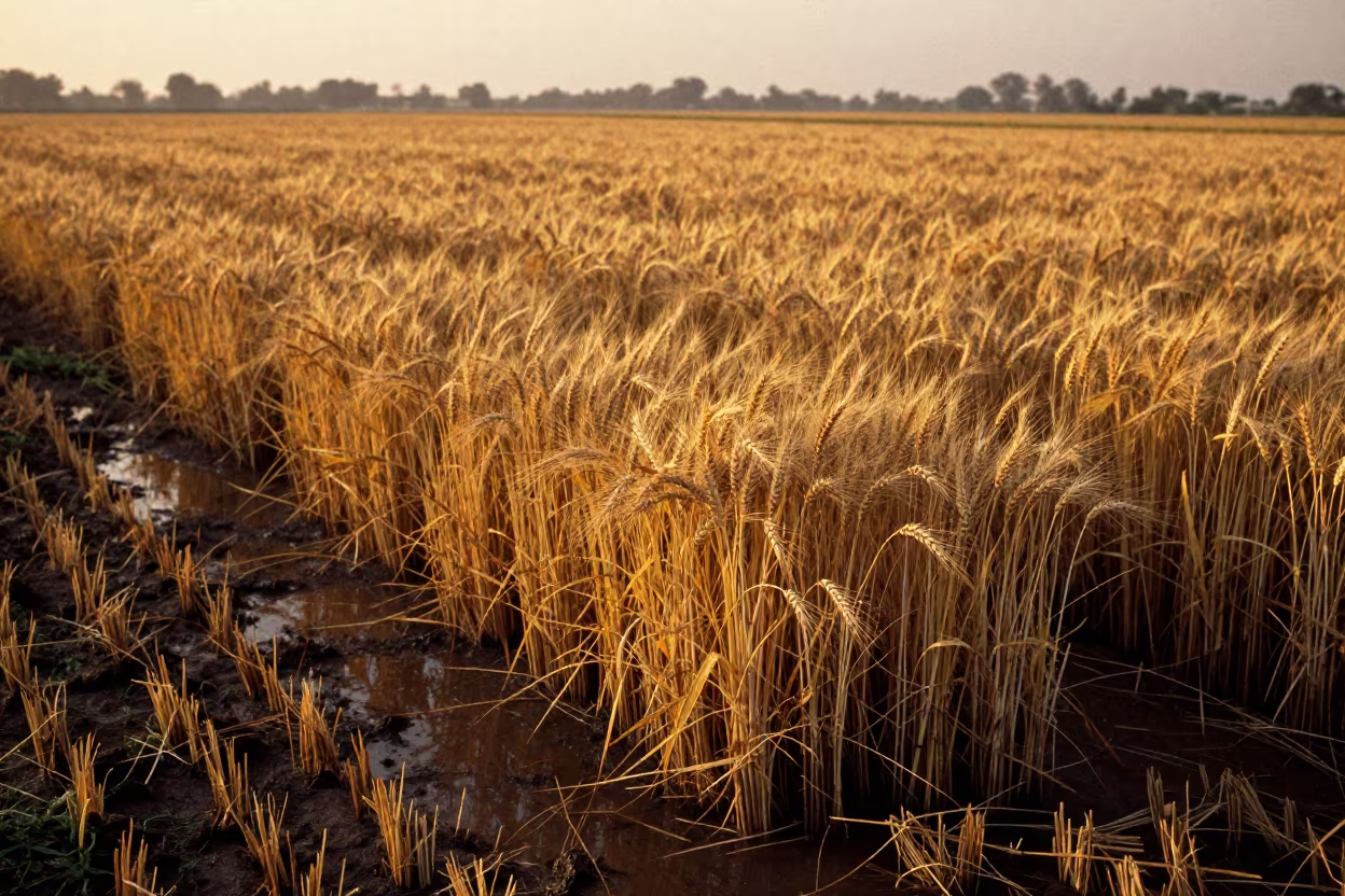 Golden Wheat Stalks Before Harvest in Manipur in across a harvested grain field in Manipur