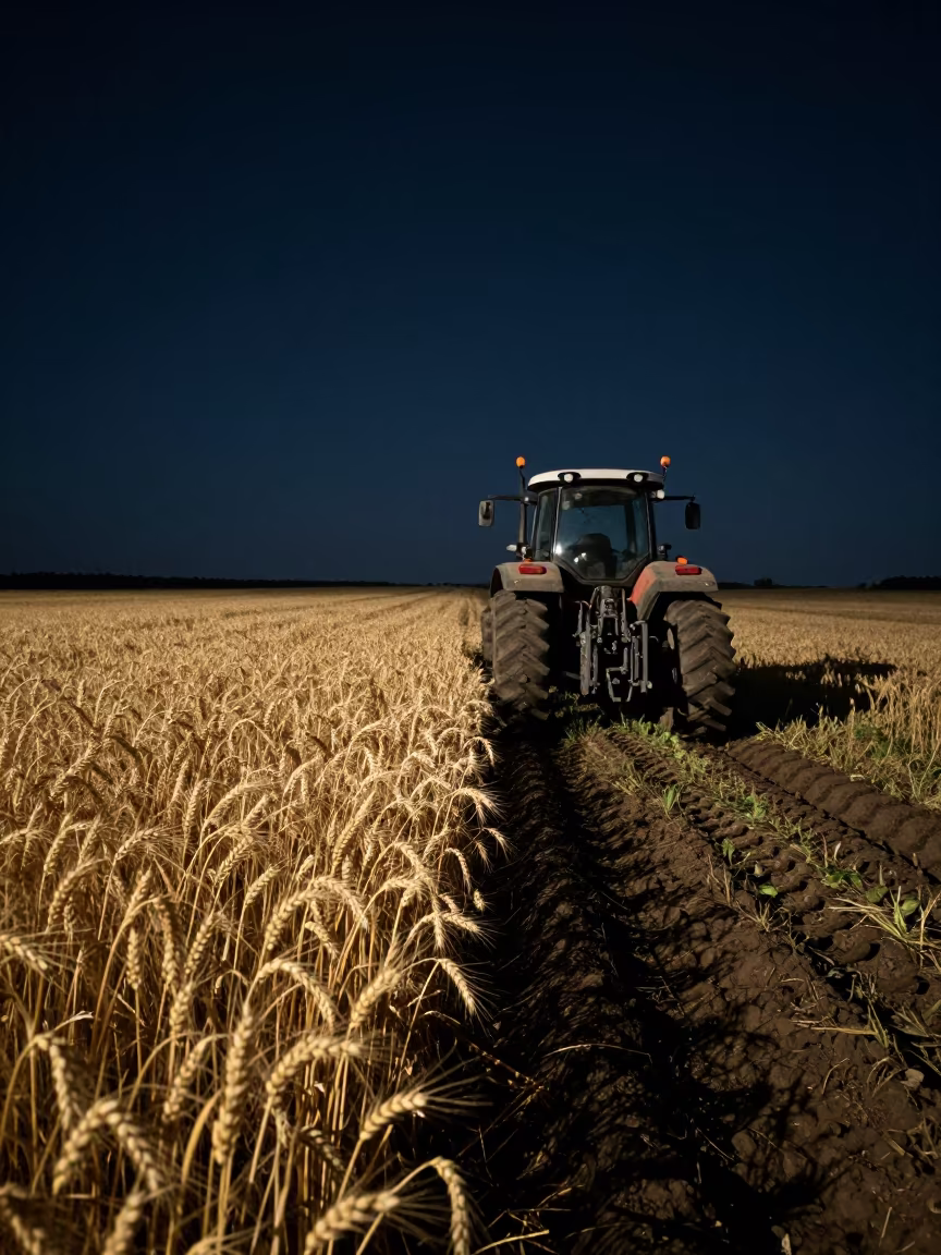 Golden Wheat Stalks Beside Tractor Track in beside a tractor track through dark soil in Belarus