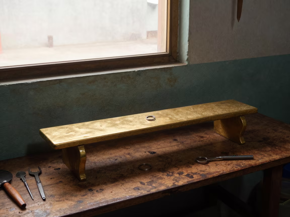 Goldsmith Bench Key Ring Prep Bailundo Bazaar in at a goldsmith bench in a bazaar jewelry lane in Bailundo