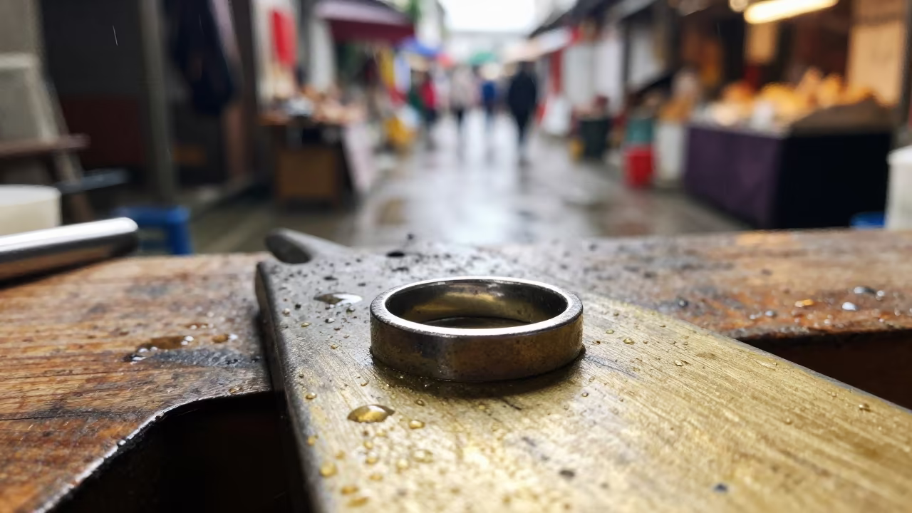 Goldsmith Fitting Ring Nanjing Bazaar Afternoon in at a goldsmith bench in a bazaar jewelry lane in Nanjing