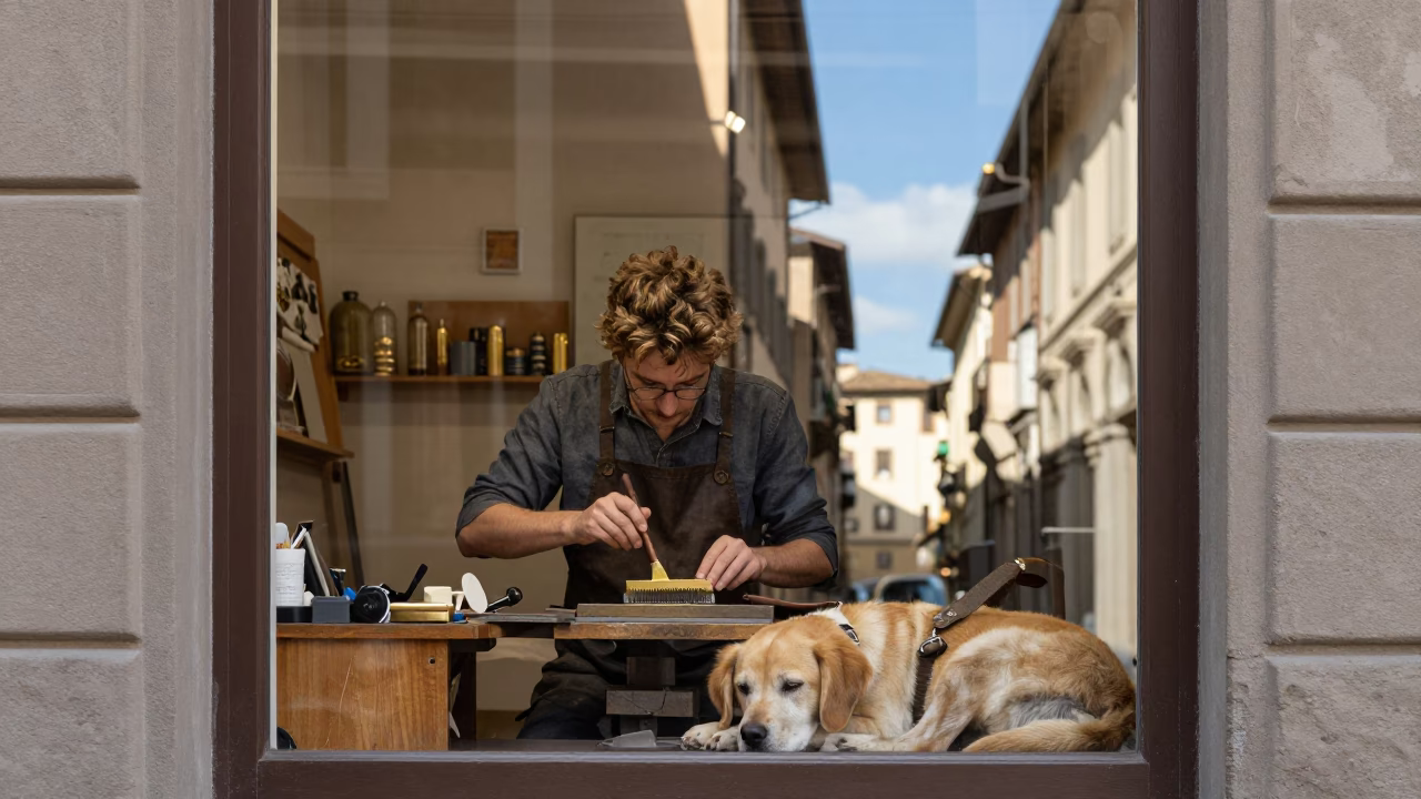Goldsmith in Florence at Afternoon Light in in Florence, Italy