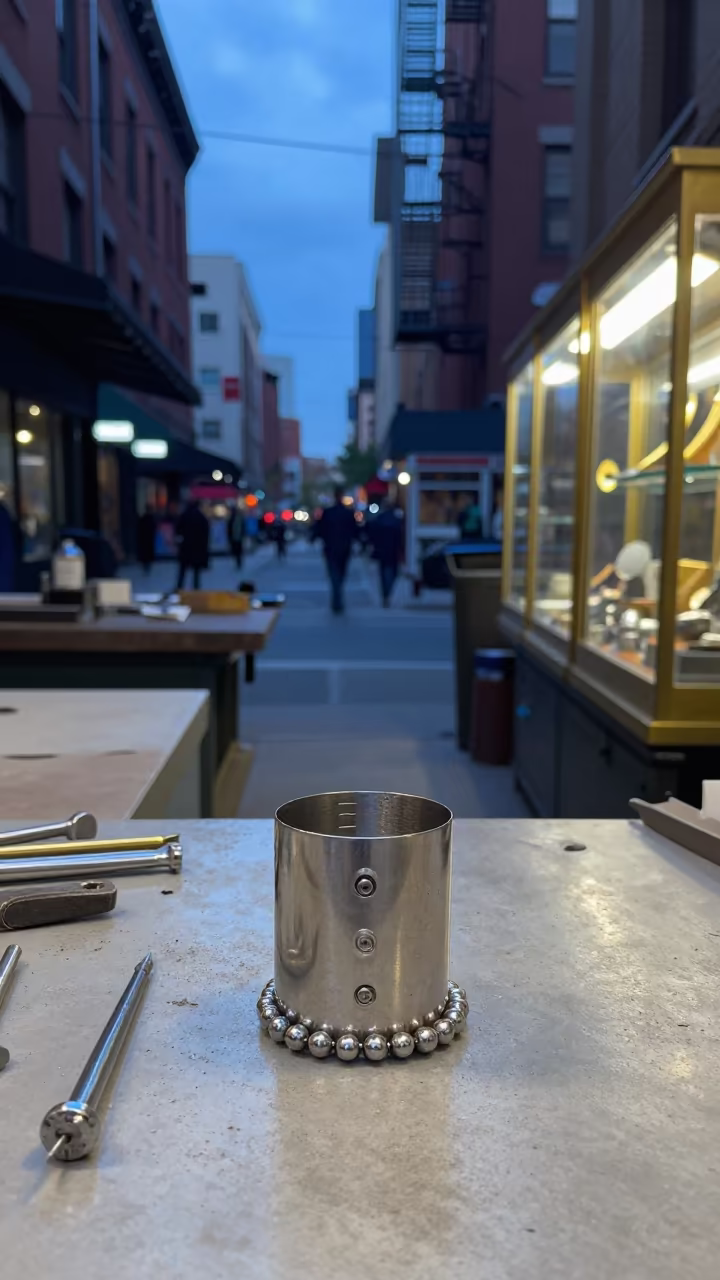 Goldsmith Locker Cup After Staff Reset in inside a goldsmith workshop behind the market lane in Uptown, Chicago
