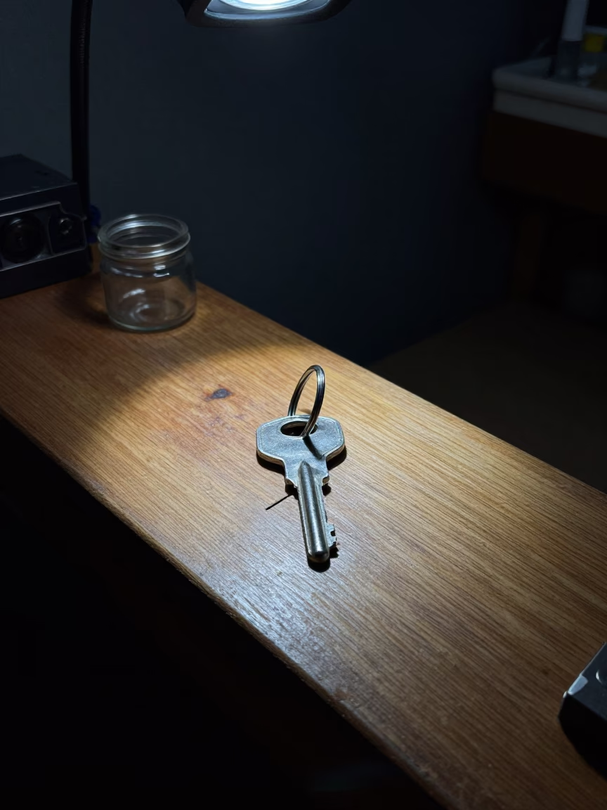 Goldsmith Prep Tester Keyring Predawn Glow in at a goldsmith bench in a bazaar jewelry lane near Phrae
