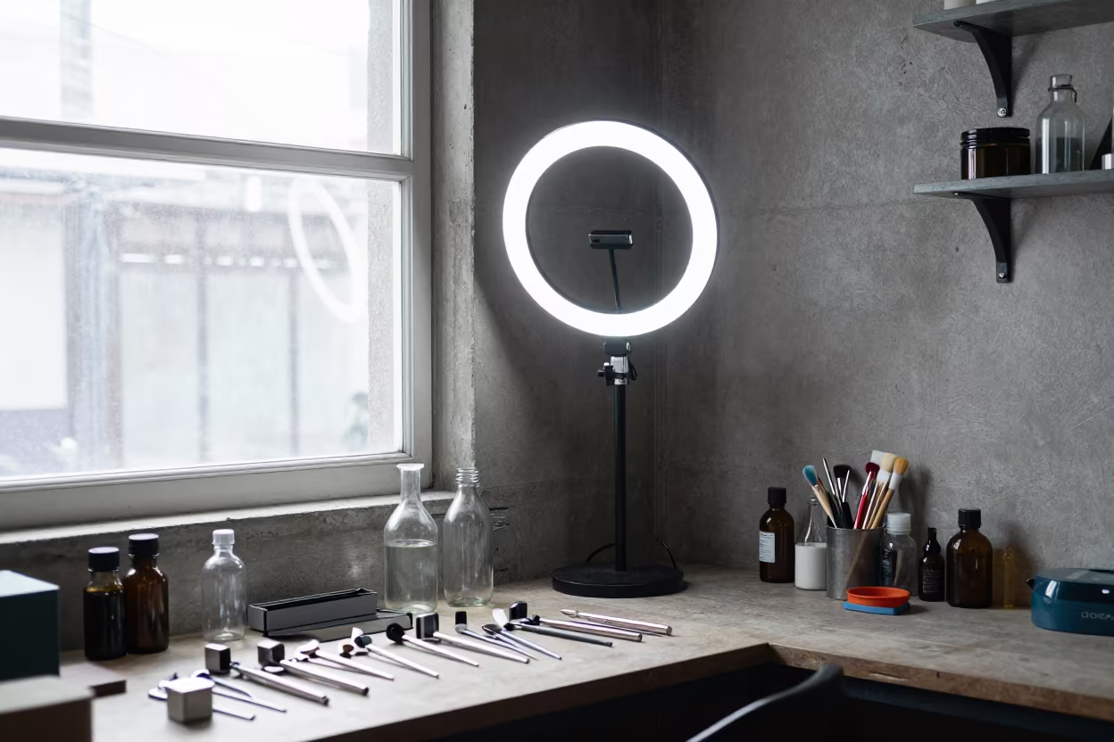 Goldsmith Workshop Ring Light Selfie Corner in inside a goldsmith workshop behind the market lane near Concha y Toro, Santiago