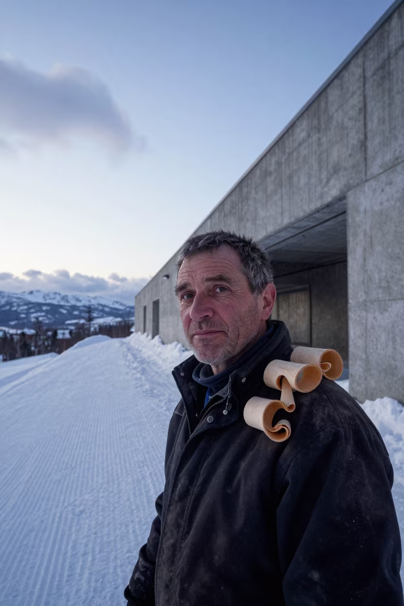 Gondola Builder in Midsummer Alpine Dawn in on an alpine piste at first light near Sapporo