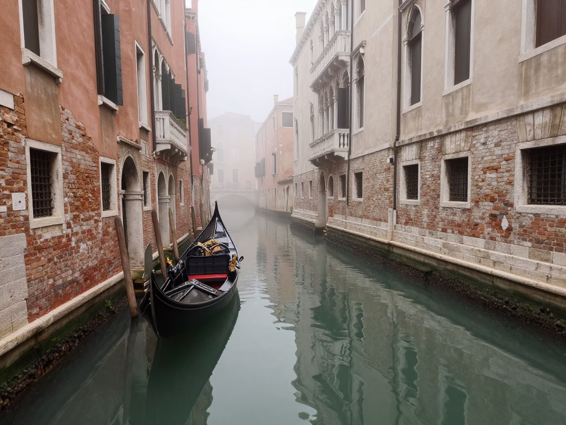 Gondola Moored in Venice in in Venice, Italy