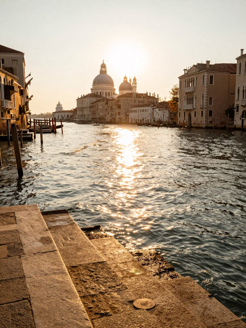 Gondolier at Late Afternoon Light in in Venice, Italy